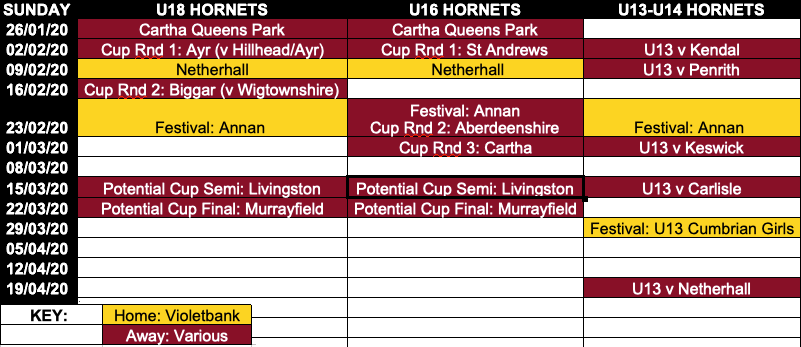 Updated Hornets Fixtures
